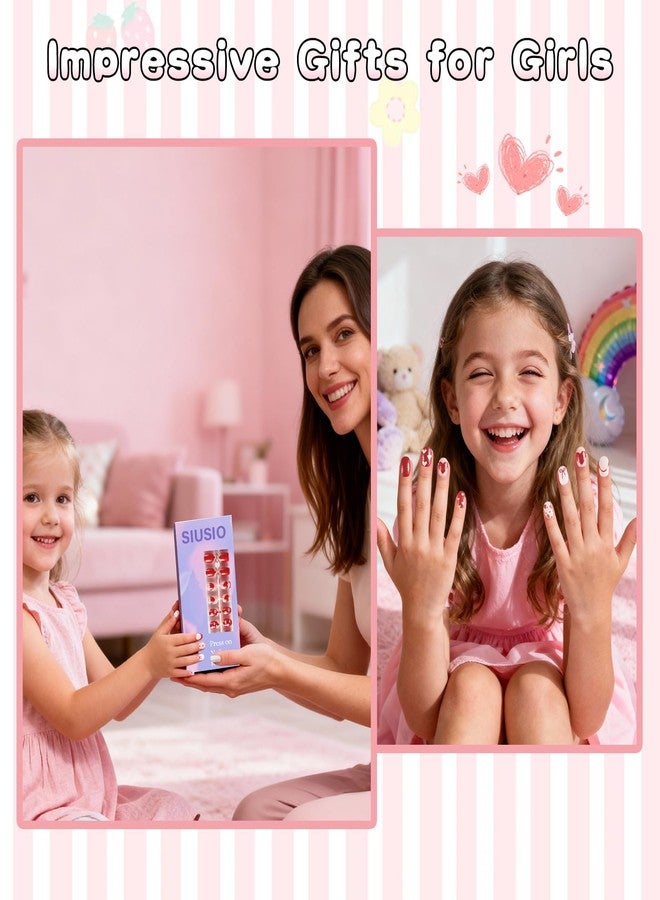 SIUSIO 3Pack Children Acrylic Fake Nails, 72pcs Press on Full Cover Glitter Short Red Heart False Nail Art Kits Set with Sticker Tabs Nail Glue for Kids Little Girls Christmas Gifts - Blossom Sweetie - Image 4
